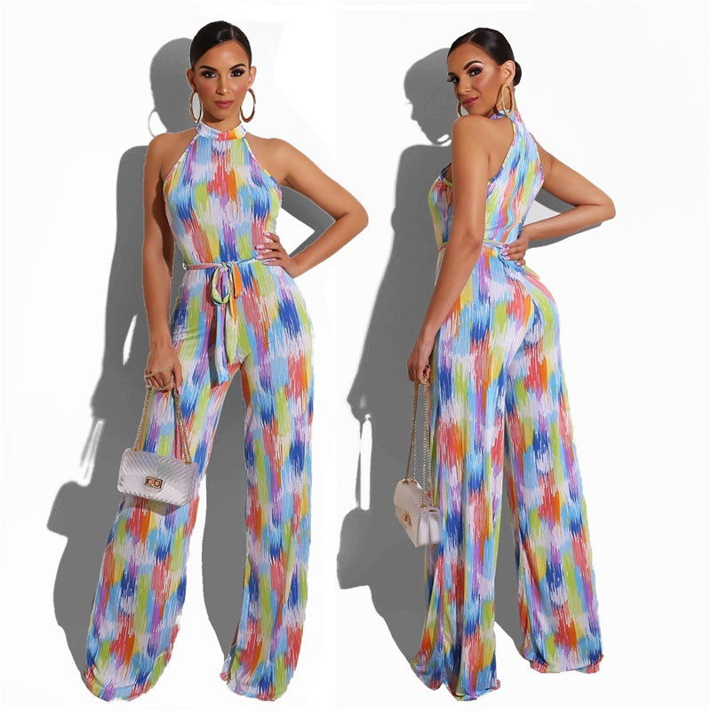 Chic Backless Striped Casual Jumpsuit for Women