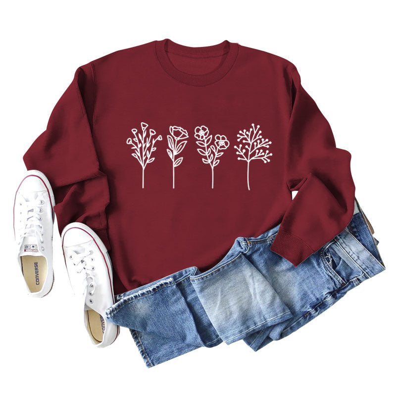 Floral Print Long Sleeve Casual Streetwear Sweatshirt