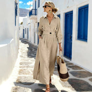 Womens Long-sleeve Slit Lapel Blouse Dress