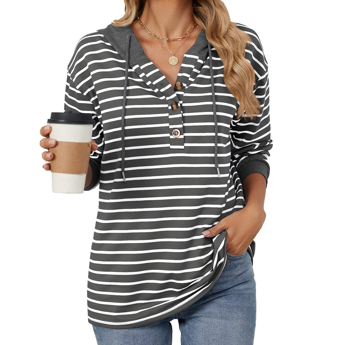 Women's Color Block Striped Hooded Loose Sweatshirt