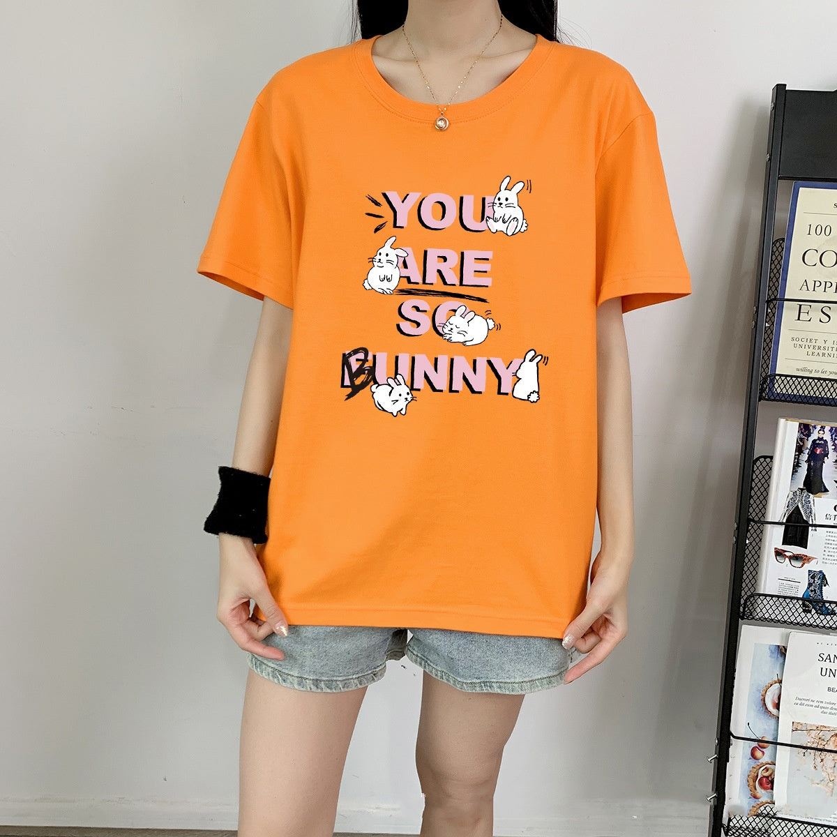 Cute Rabbit Print Cotton Short Sleeve Tee