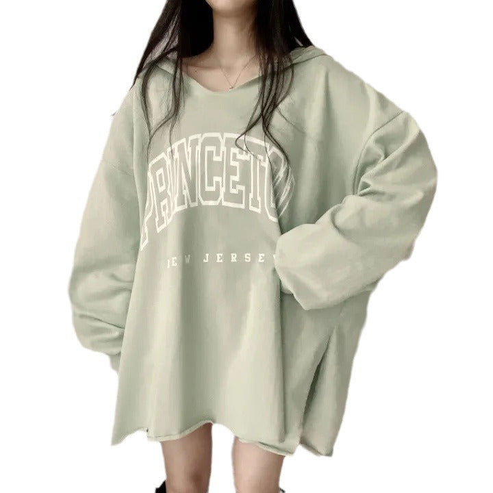 Korean Style Letter Print Loose Hooded Casual Sweater