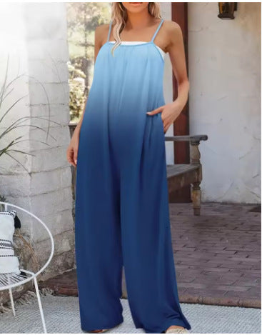 Women's Printed Loose Suspender Jumpsuit Romper