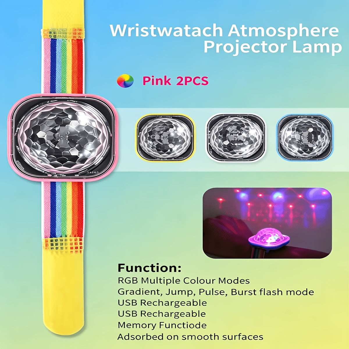 Wrist‑Wearable Projection Lamp – Adjustable Multicolor Starry Ambient Light, Handheld Portable