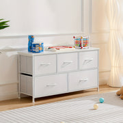 5-Drawer Low Chest Dresser with Fabric Drawers and Removable Bins