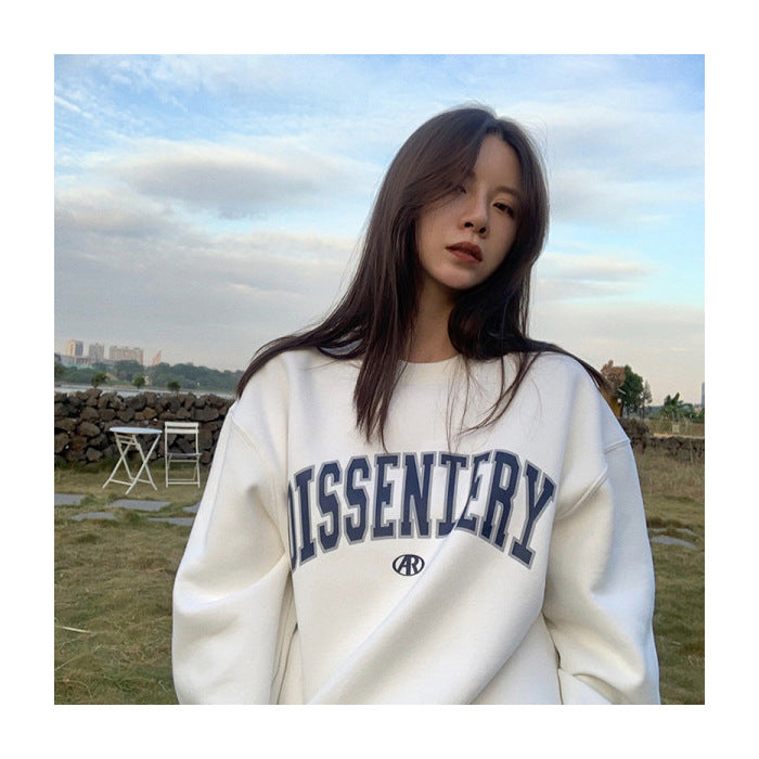 Chic 3D Letter Print Casual Loose Pullover Sweatshirt