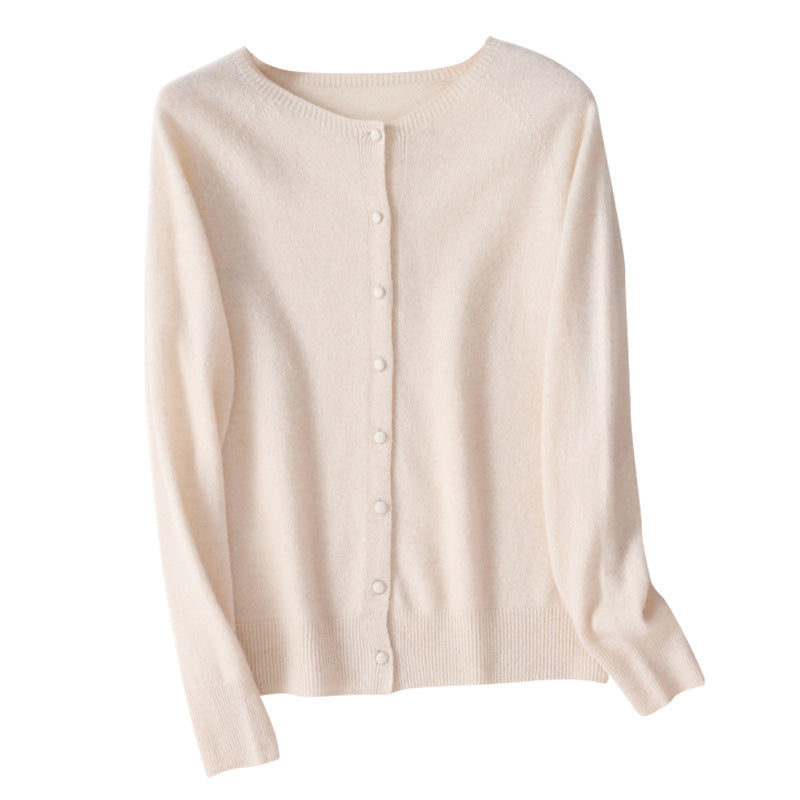 Spring And Autumn New Simple Women's Wool Round Neck Thin High-grade Outerwear Knitted Coat