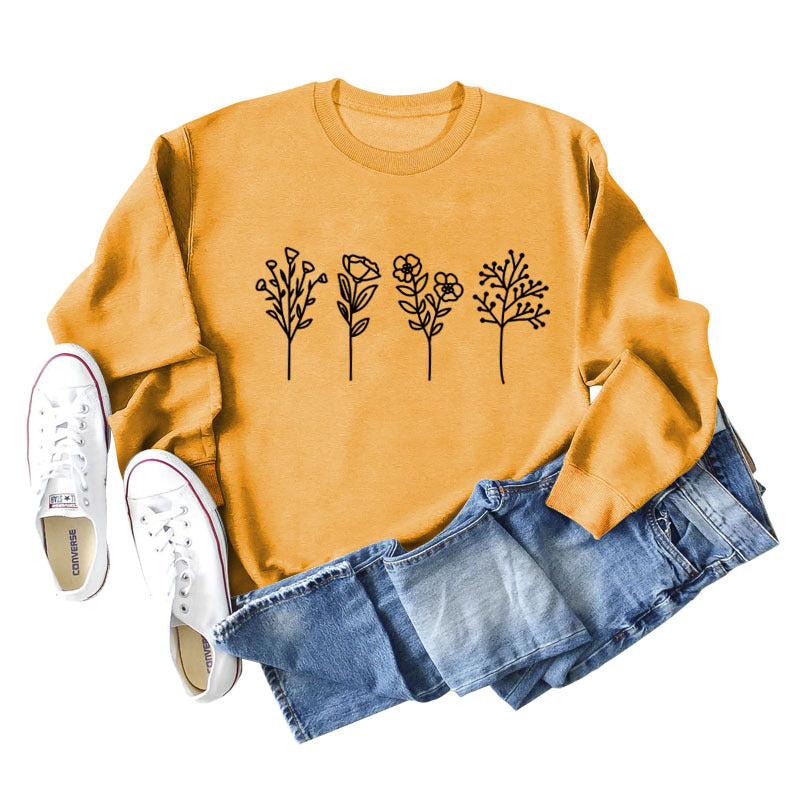 Floral Print Long Sleeve Casual Streetwear Sweatshirt