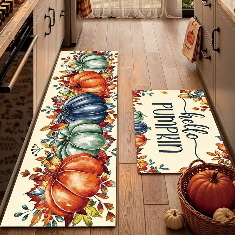 Autumn Pumpkin Kitchen Floor Matstain-resistant, Oil-proof and Easy to Clean