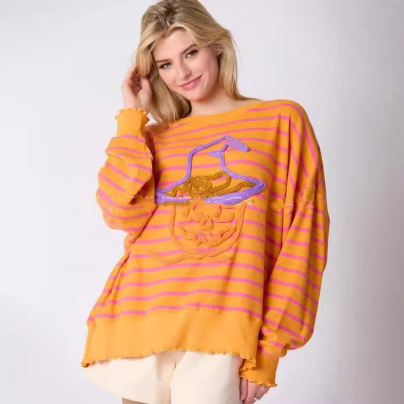 Women's Halloween Embroidered Casual Loose Sweater Top