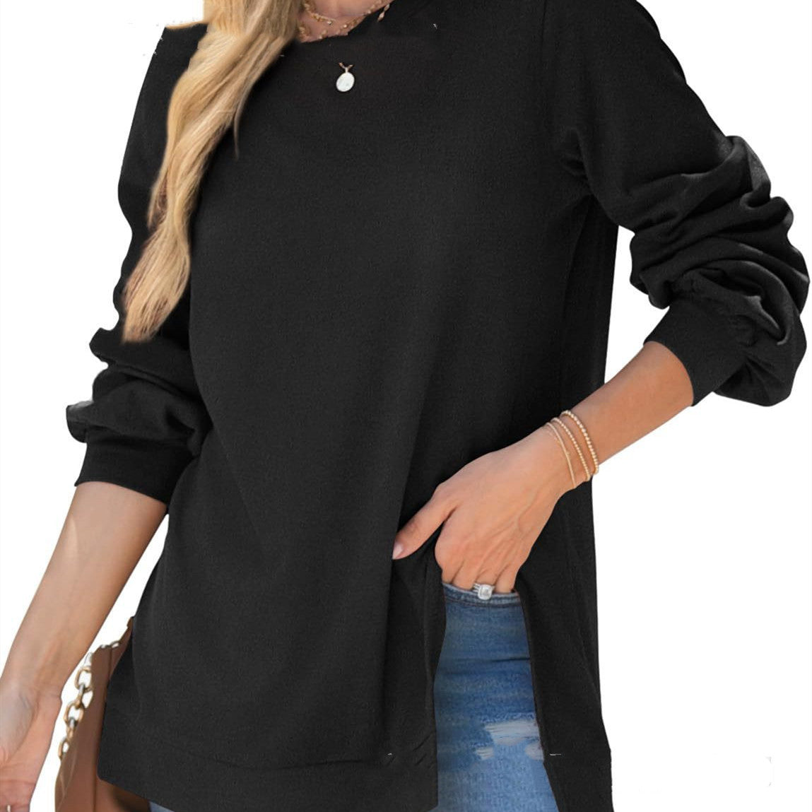 Women's Cozy Side Slit Pullover Sweater