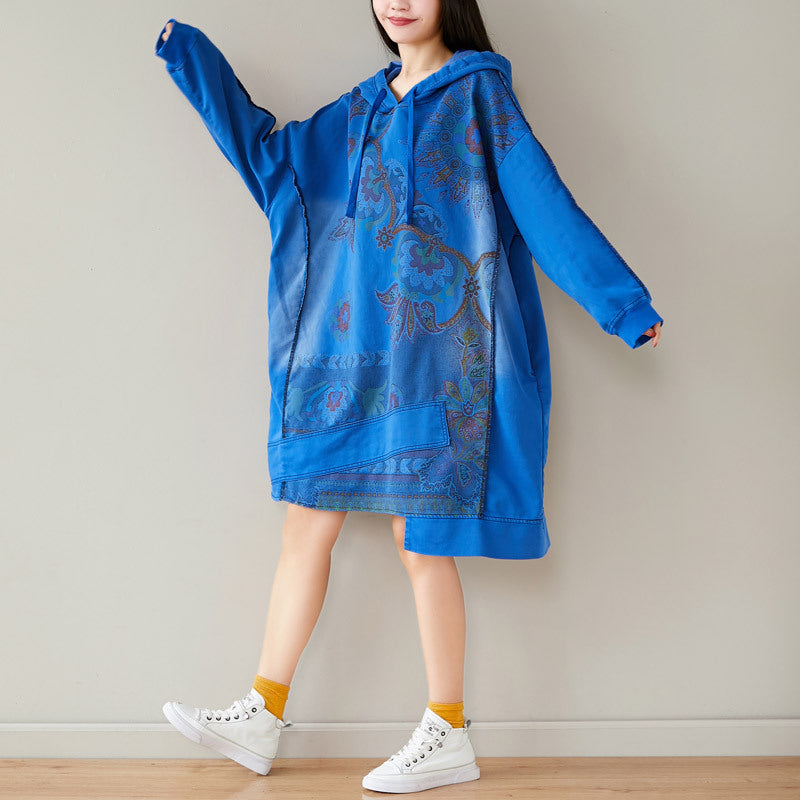 Women's Retro Hooded Batwing Sweater Dress