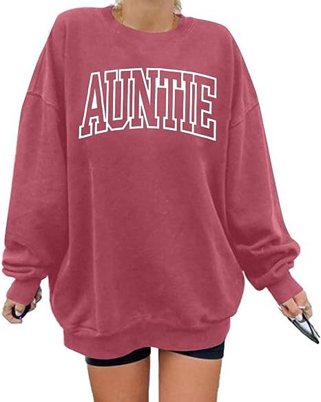 Oversized Aunt Letter Print Round-Neck Sweatshirt