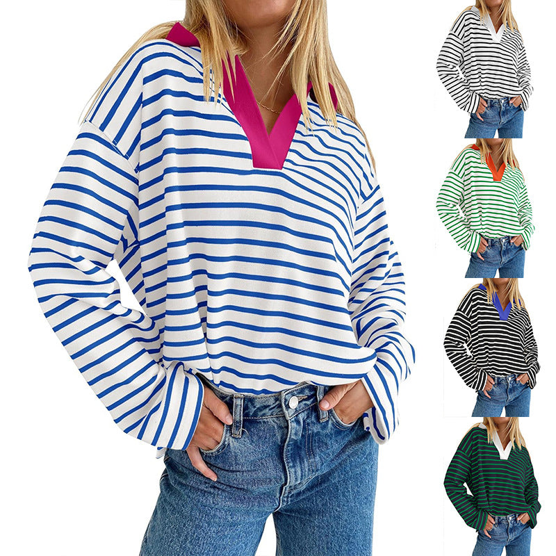 Casual Colorblock Embroidered Lantern Sleeve Pullover Sweatshirt