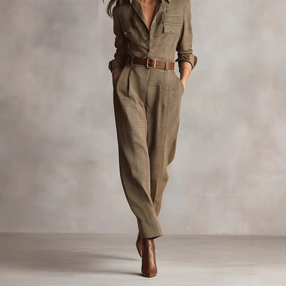 Chic Women's Plaid Jumpsuit for Work and Casual Wear