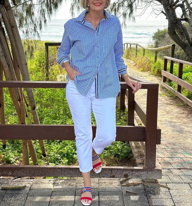 Temperament Commute Long Sleeve Striped Cardigan Women's Shirt