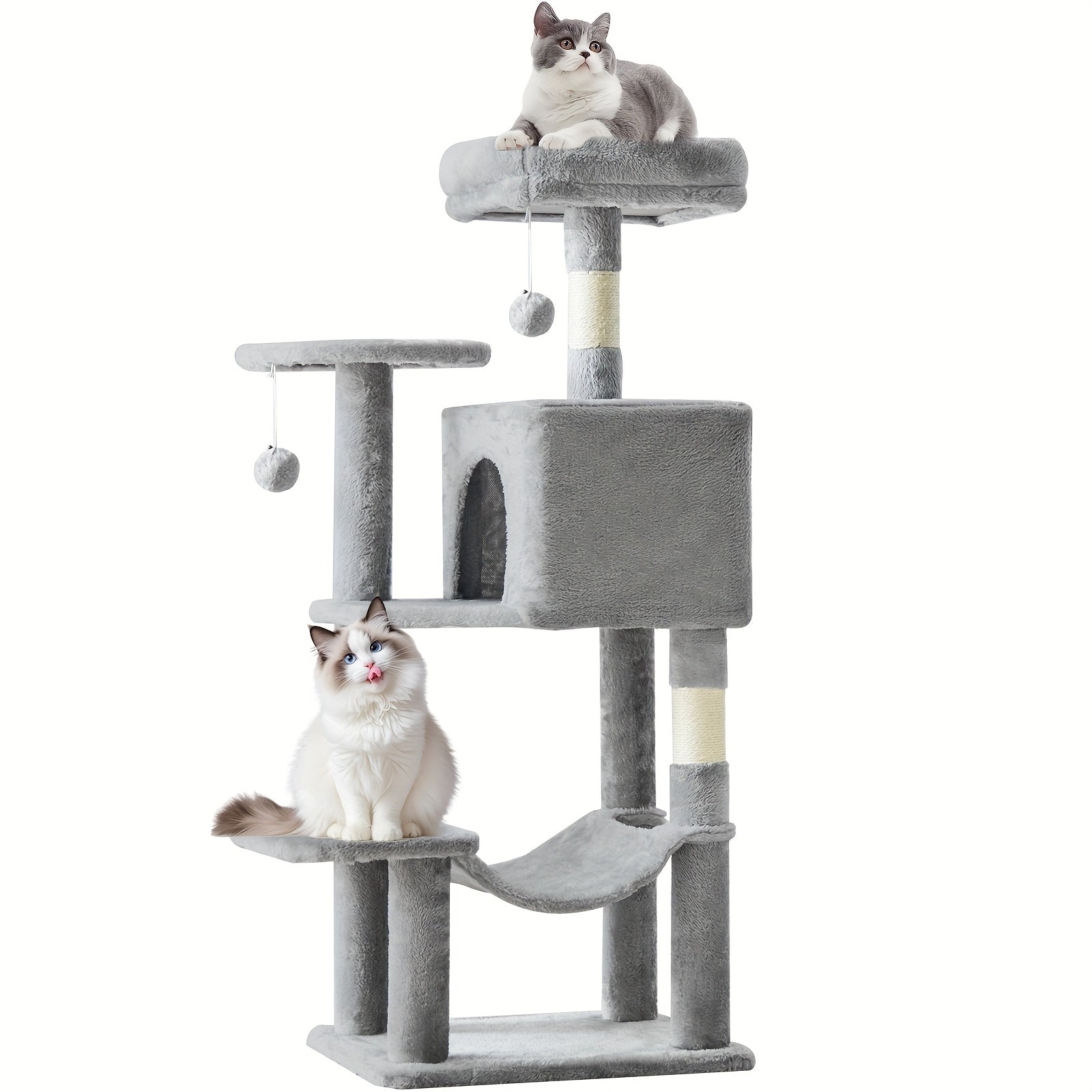 Edx 44" Multi-Level Cat Tree Tower With Condo, Natural Sisal Scratching Posts, Hammock & Platforms - Heavy-Duty Sturdy Cat House For Indoor Cats & Kittens, Multi-Cat Climbing Furniture With Hanging...