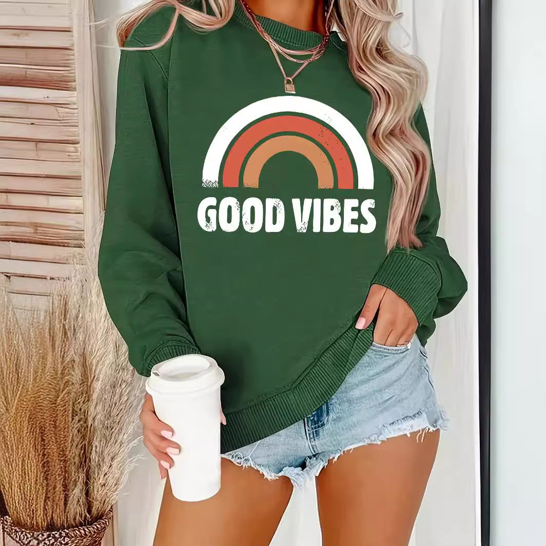 Plus Size Rainbow Letter Round Neck Sweater