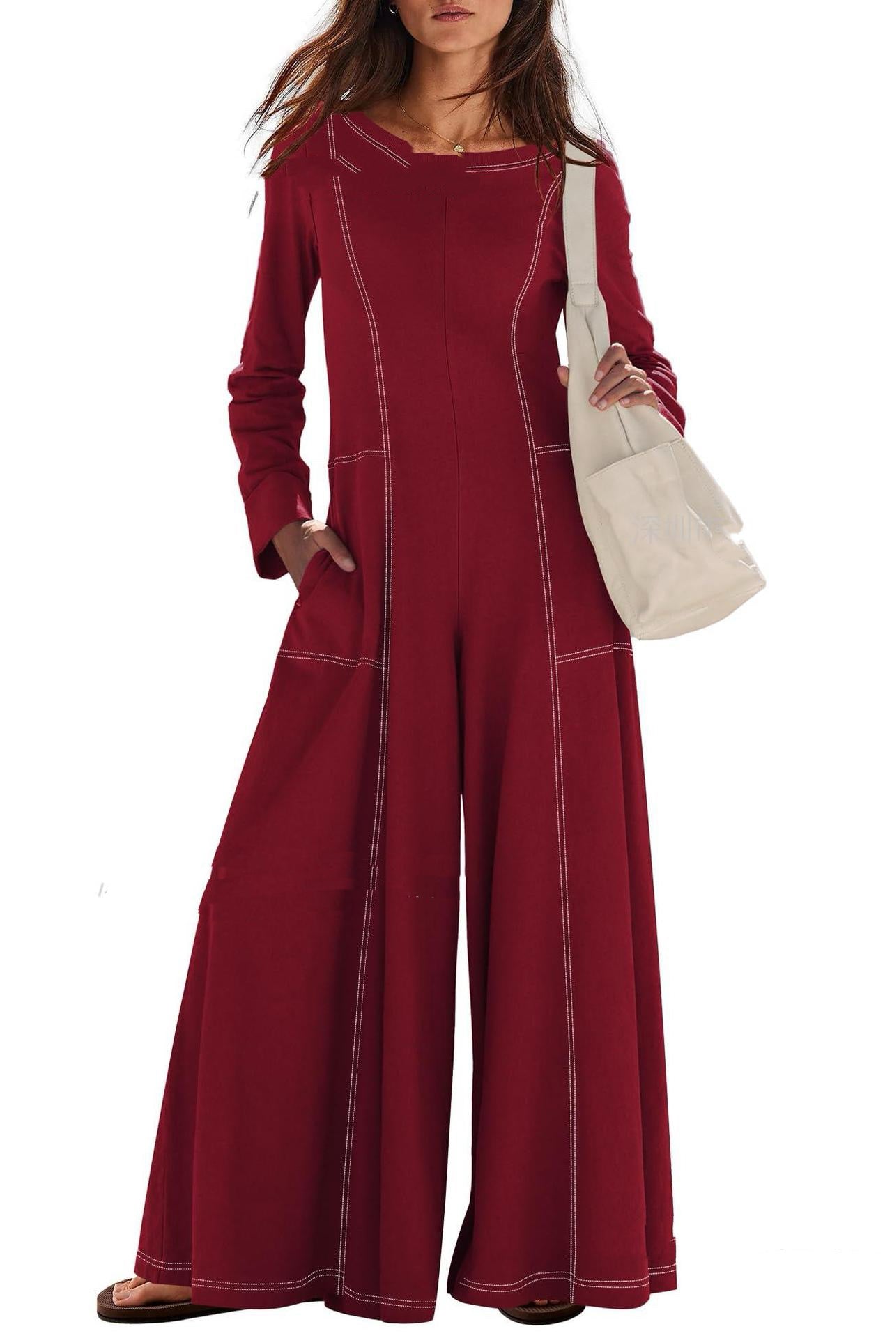 Chic Striped Long-Sleeve Wide-Leg Jumpsuit