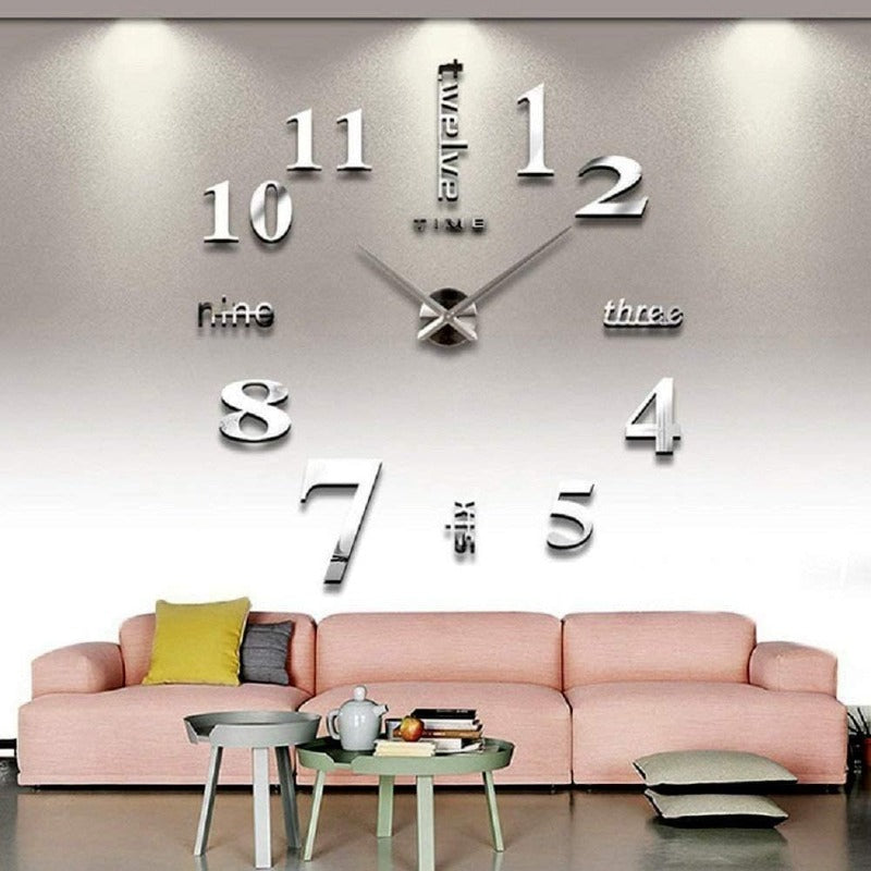 Large DIY 3D Frameless Silvery Wall Clock Oversized Modern Decor for Living Room Stylish Metallic Design Perfect for Home and Office, Home Decoration, Contemporary Design, Minimalist Decor, Premium Craftsmanship, Decorative Clock, Modern Homeowners
