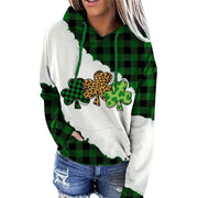 Lucky Clover Print Casual Loose Hooded Sweatshirt