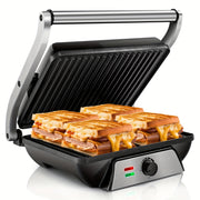 3-in-1 Electric Indoor Grill - Panini Press Sandwich Maker with Non-Stick Cooking Plates, Opens 180-Degree Gourmet Sandwich Maker, Floating Hinge Fits All Foods, Panini Press Grill with Grease Tray