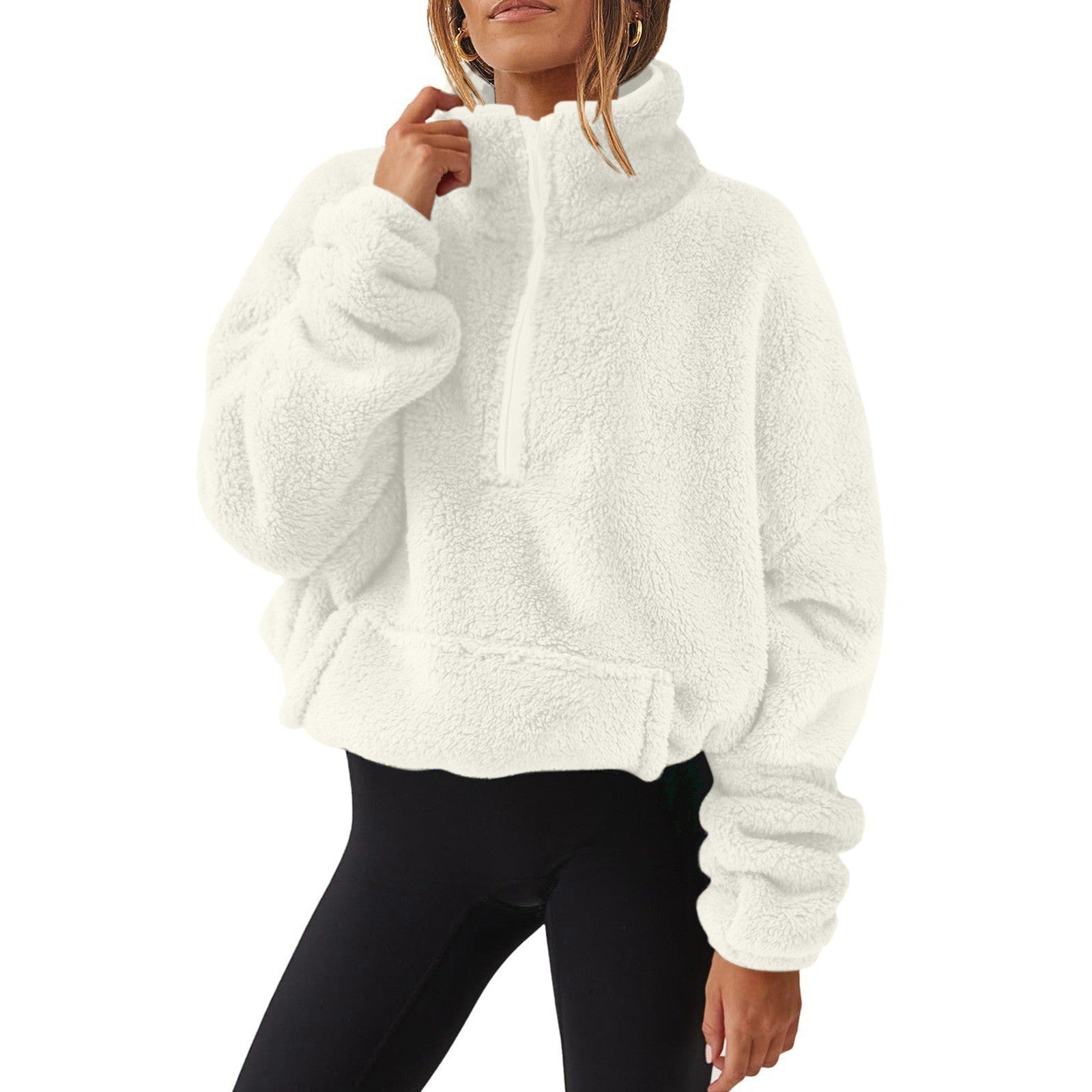 Women's Fleece-Lined Half-Zip Stand Collar Sweater