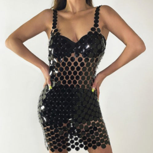 Sexy Beaded and Sequined Strap Dress