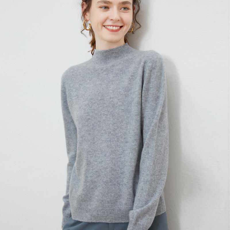 Half-high-neck Solid-color Loose-fit Pullover Knit Sweater
