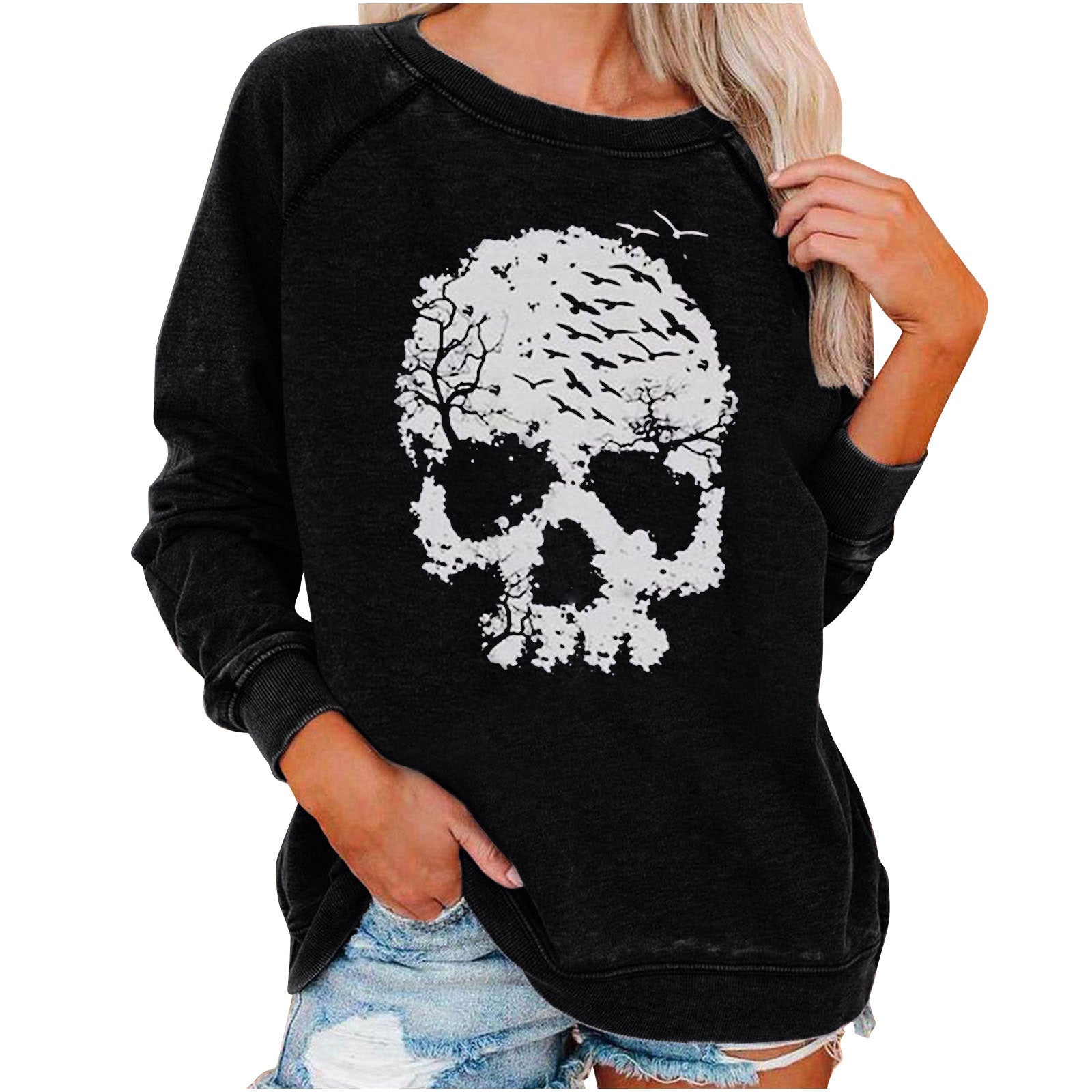 Women's Halloween Skull Graphic Sweatshirt