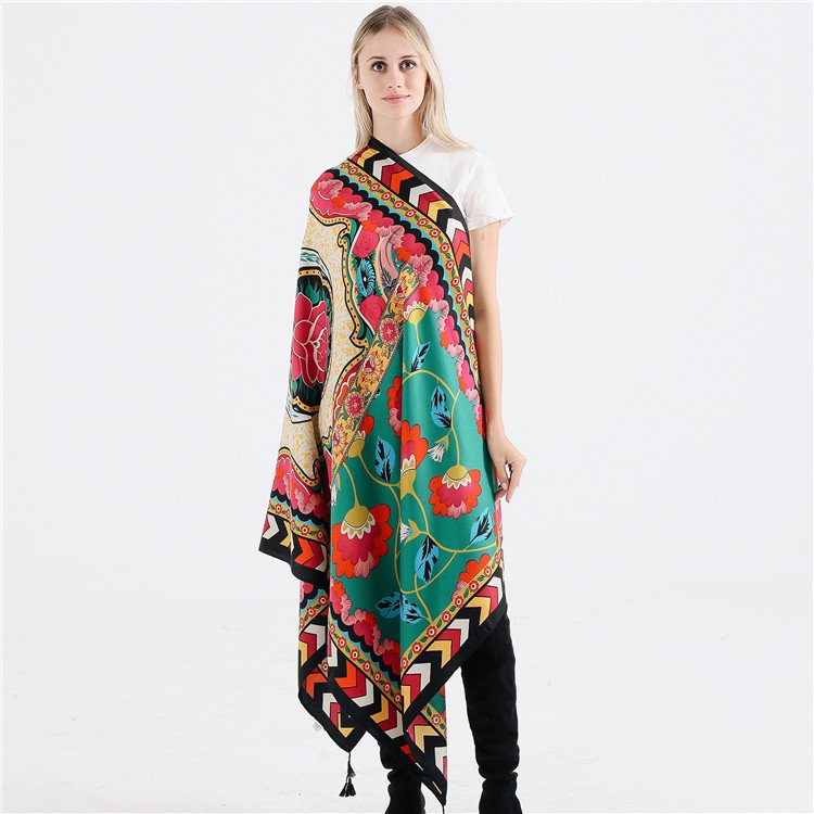 Warm Geometric Flower Pattern Scarf for Women