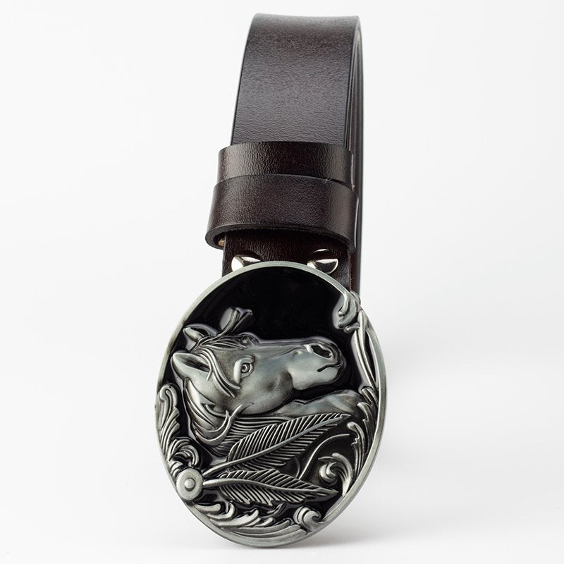 Glossy Leather Horse Belt for Men