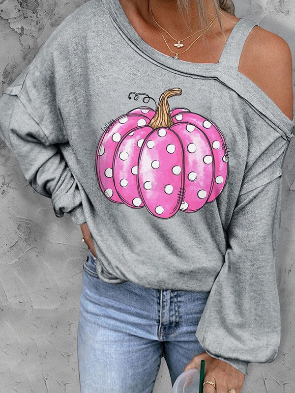 Halloween Christmas Pumpkin Printed Thin Sweater For Women