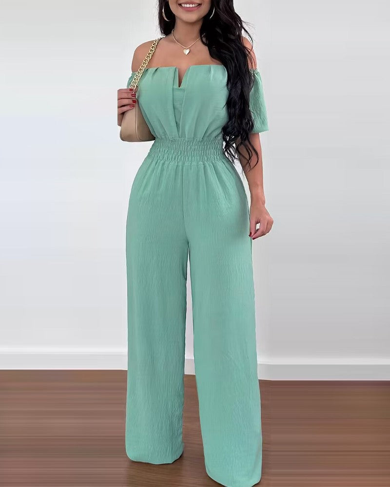 Chic Off-Shoulder Waist-Trimming Straight Jumpsuit