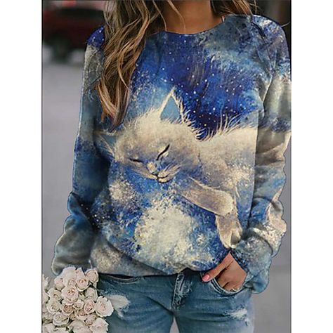 Women's 3D Print Loose Casual Round-Neck Autumn Sweater