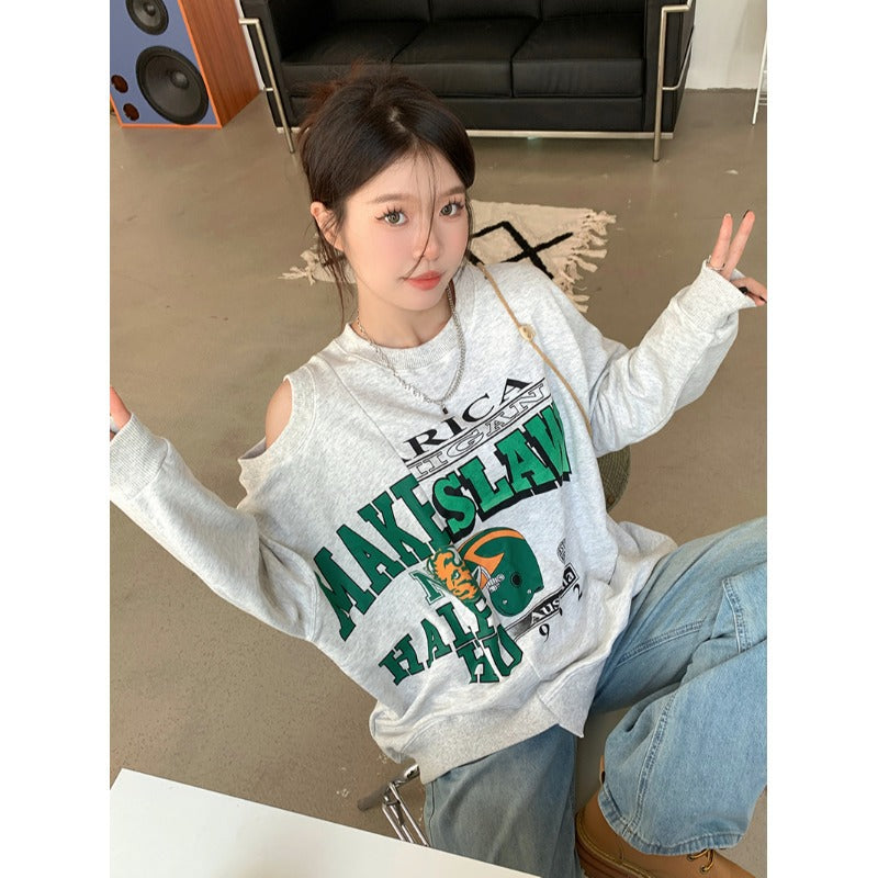 Chic Niche Design Grey Sweatshirt for Women