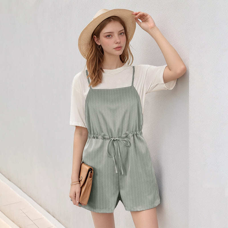 Women's Casual Solid Strap Jumpsuit Shorts