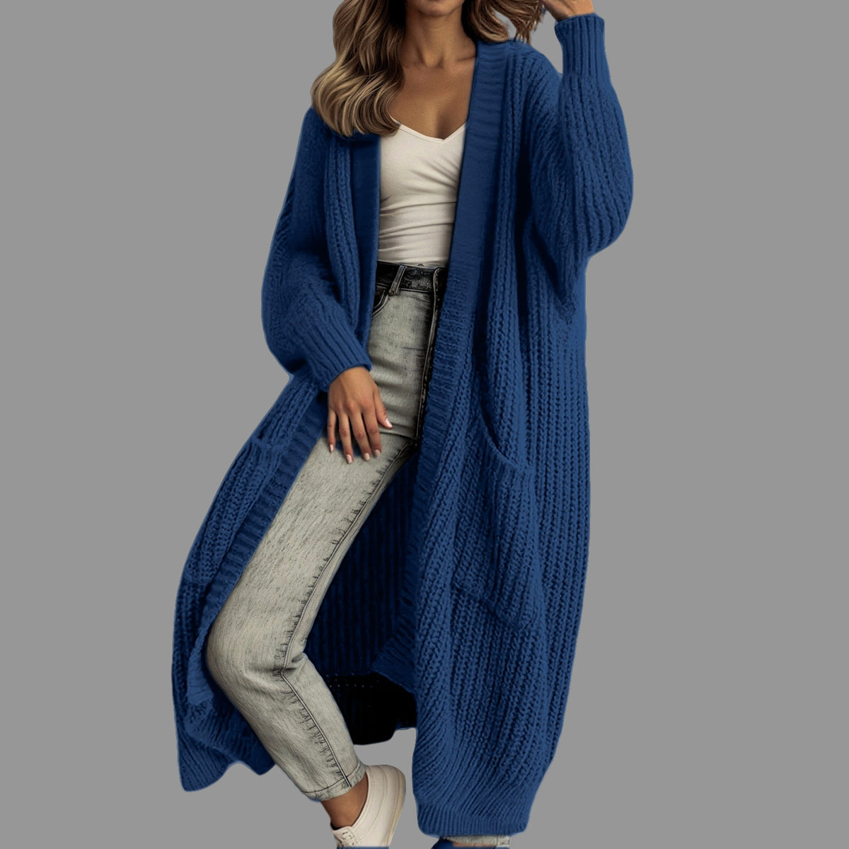 Women Oversized Long Knit Cardigan Open Front Long Sleeve Loose Casual Chunky Sweater Coat with Pockets for Fall Winter