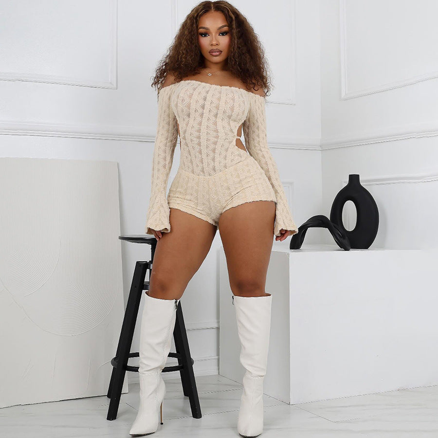 Sexy Strapless Long Sleeve High Waist Sheath Jumpsuit