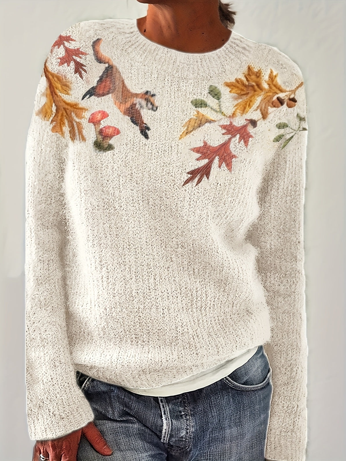 Round Neck Long Sleeve Casual Floral Print Leisure Vacation Sweater
