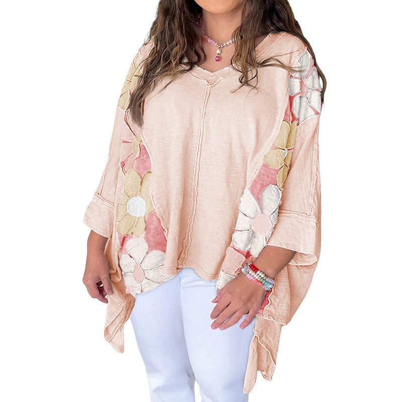 Floral Patchwork Long Sleeve Casual Pullover Hoodie