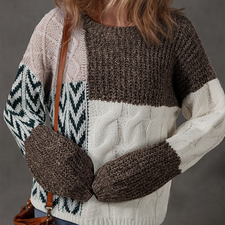 Women's Round Neck European and American Leisure-style Multi-color Printed Sweater