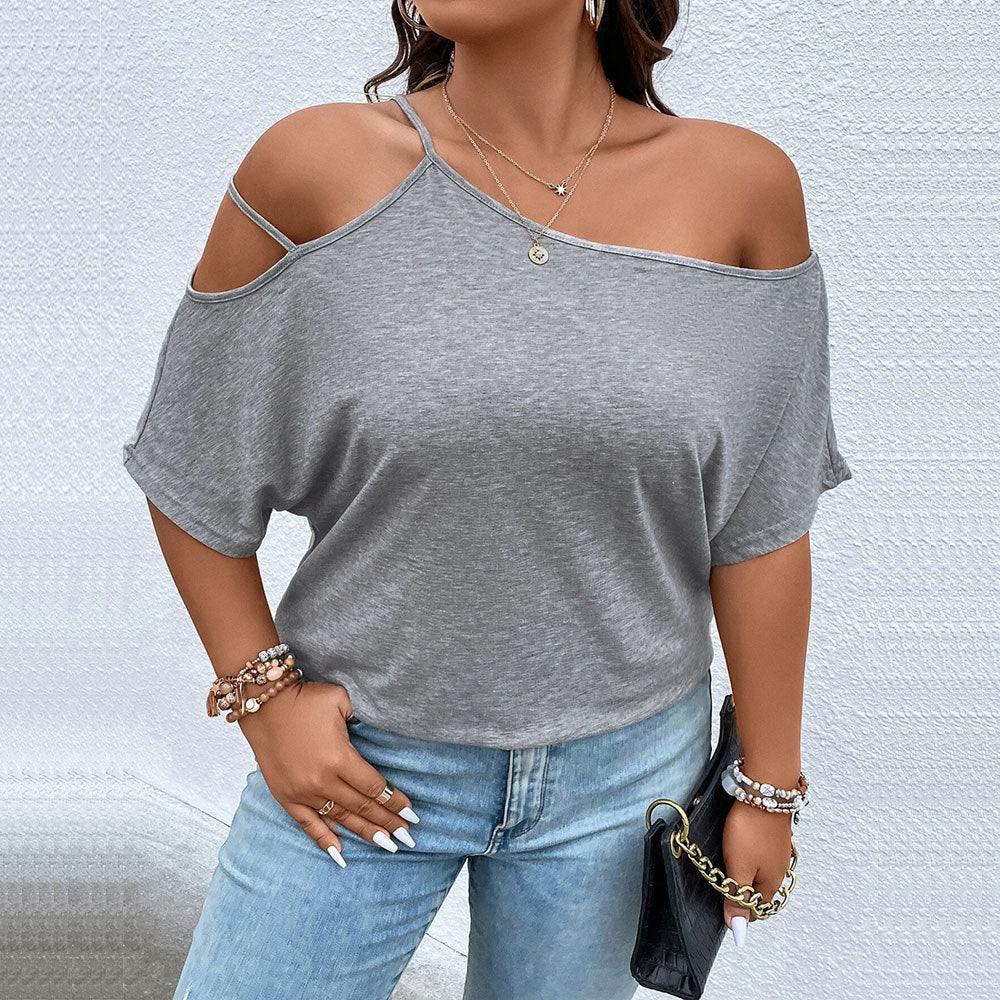 Loose Off-Shoulder Short Sleeve Top – Trendy Casual Style
