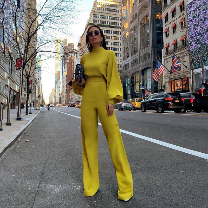 Elegant Women's Wide-Leg Long-Sleeve Jumpsuit