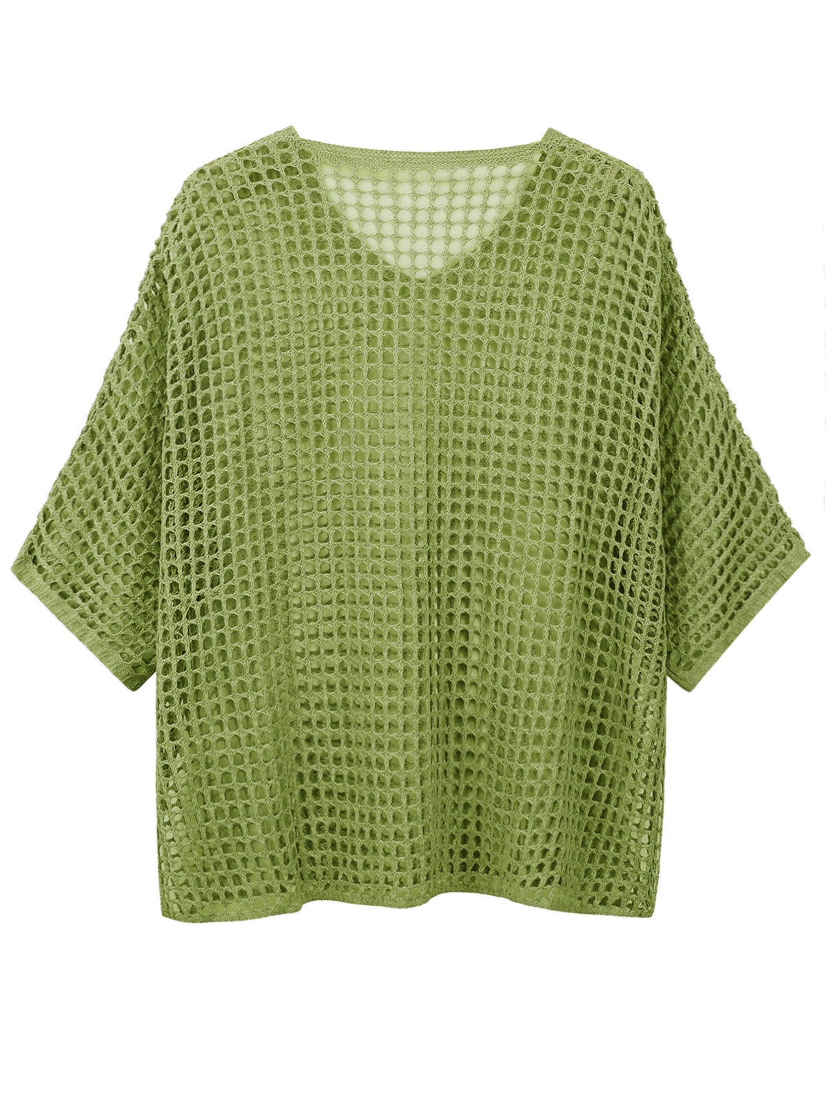 V Neck Hollow Out Knit Tunic Top Batwing Half Sleeve Loose Mesh Cover Up