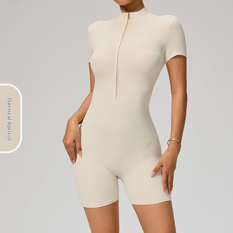 Women's Short Sleeve Zipper Sports Yoga Jumpsuit
