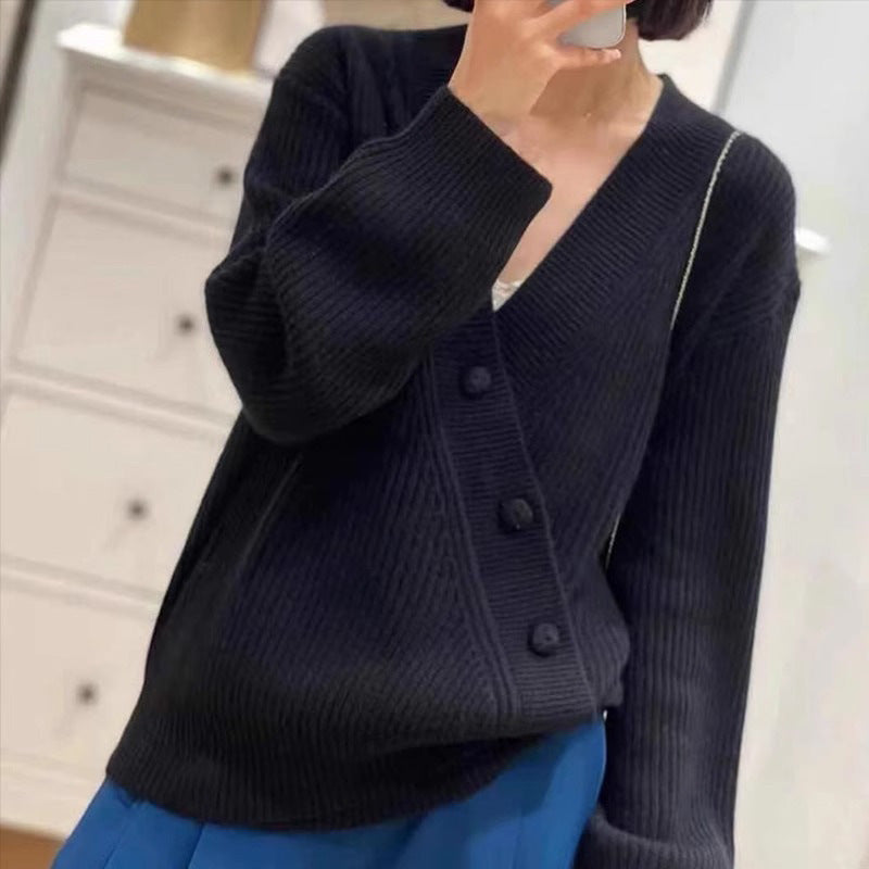 Womens Stylish V-neck Knitted Base Top Sweater