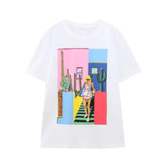 Girls' Casual 3D-Printed Short Sleeve Crewneck Tee – Vibrant Colors