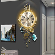 Modern Golden Metal Wall Clock with LED Light, 31x18 Inches – Elegant Ginkgo Leaf Design, Silent Quartz Movement, Perfect for Living Room, Bedroom, Kitchen, or Entryway Decor, Wall Clock Living Room