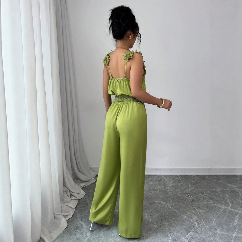 Chic High-Waist Wide-Leg Suspender Jumpsuit